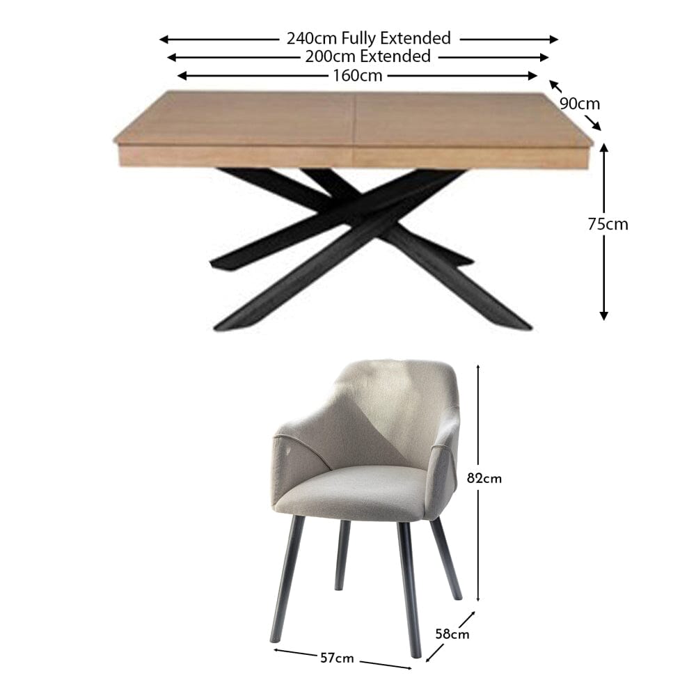 Amelia Whitewash Extendable Dining Table Set - 6 Seater - Freya Sand Carver Chairs - Black Legs