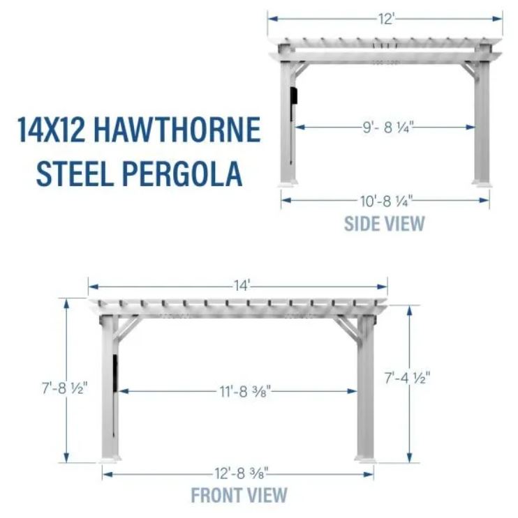 14×12 Hawthorne Traditional Steel Pergola With Sail Shade Soft Canopy