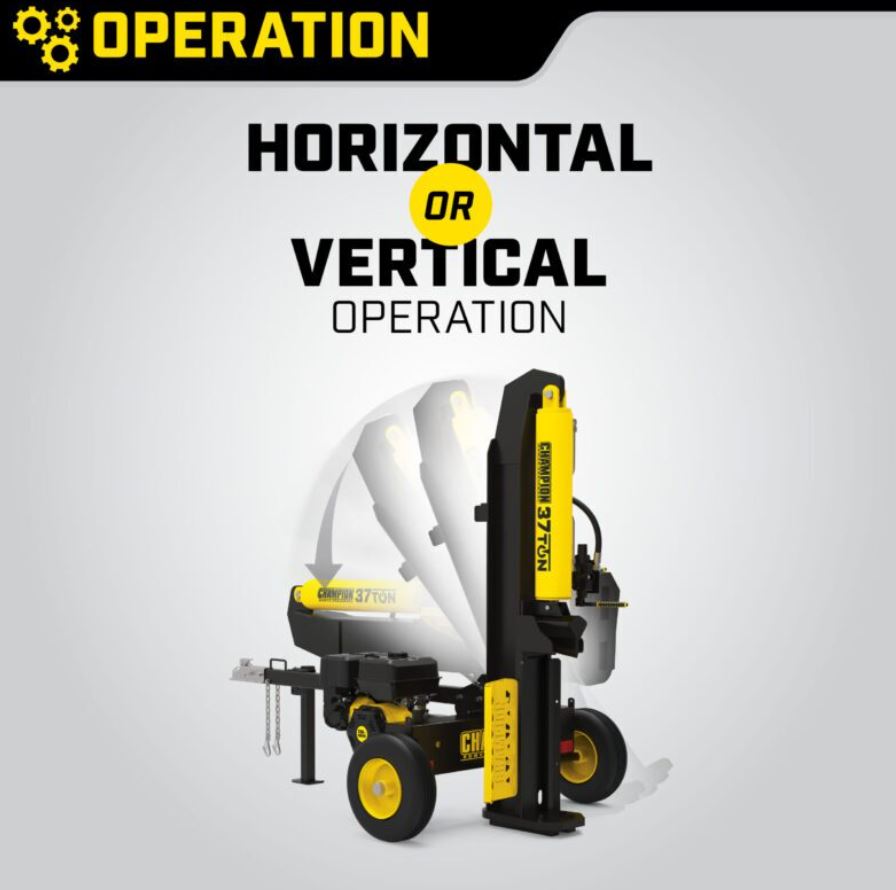 Champion Power Equipment 37-Ton Horizontal/Vertical Full Beam Gas Log Splitter with Auto Return