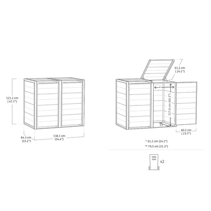 Keter Double 480 L Weatherproof Wheelie Bin Storage Unit