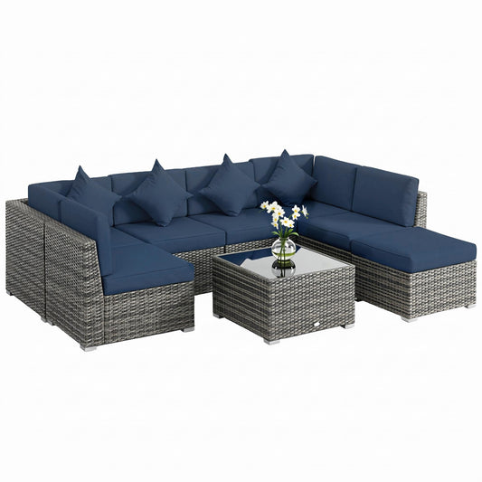 Outsunny 8-Piece Modular Rattan Corner Sofa Set with Glass Coffee Table