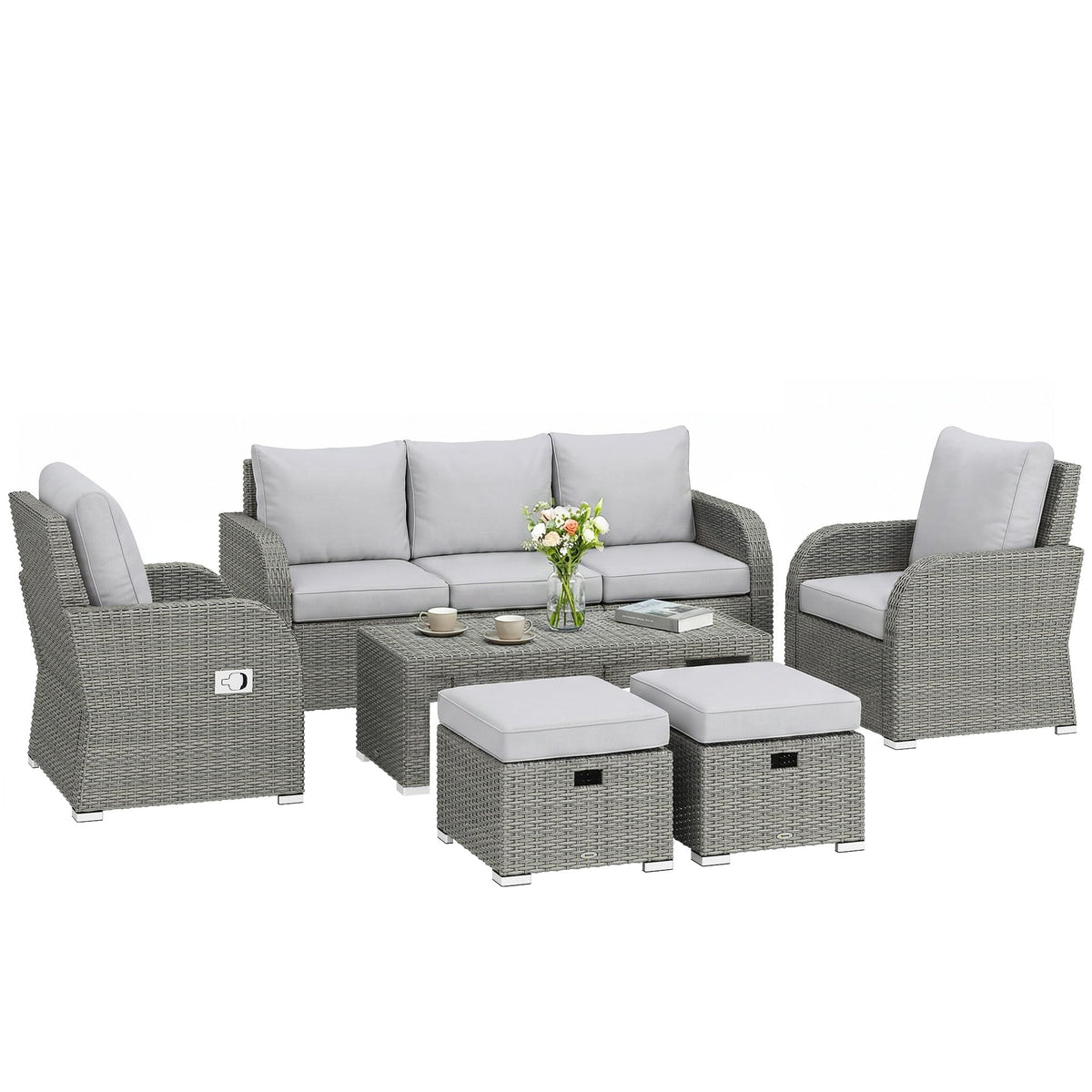 Outsunny 7 Seater Rattan Garden Furniture Set with Reclining Chairs