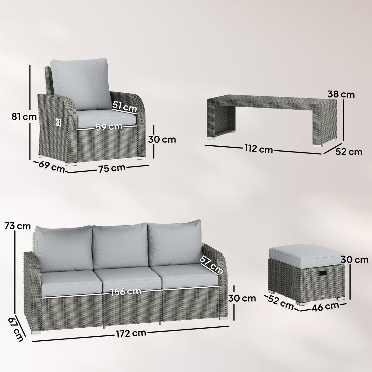 Outsunny 7 Seater Rattan Garden Furniture Set with Reclining Chairs