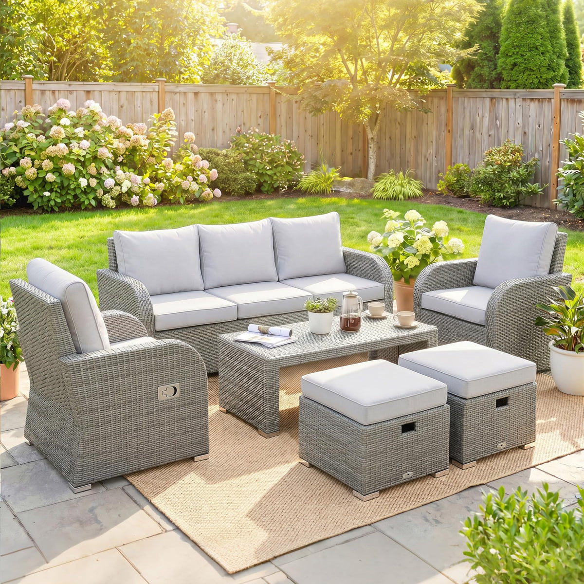 Outsunny 7 Seater Rattan Garden Furniture Set with Reclining Chairs