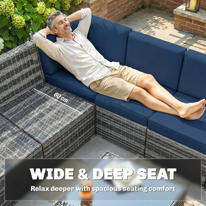 Outsunny 8-Piece Modular Rattan Corner Sofa Set with Glass Coffee Table