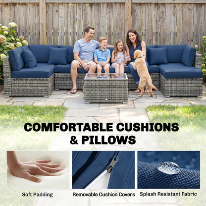 Outsunny 8-Piece Modular Rattan Corner Sofa Set with Glass Coffee Table