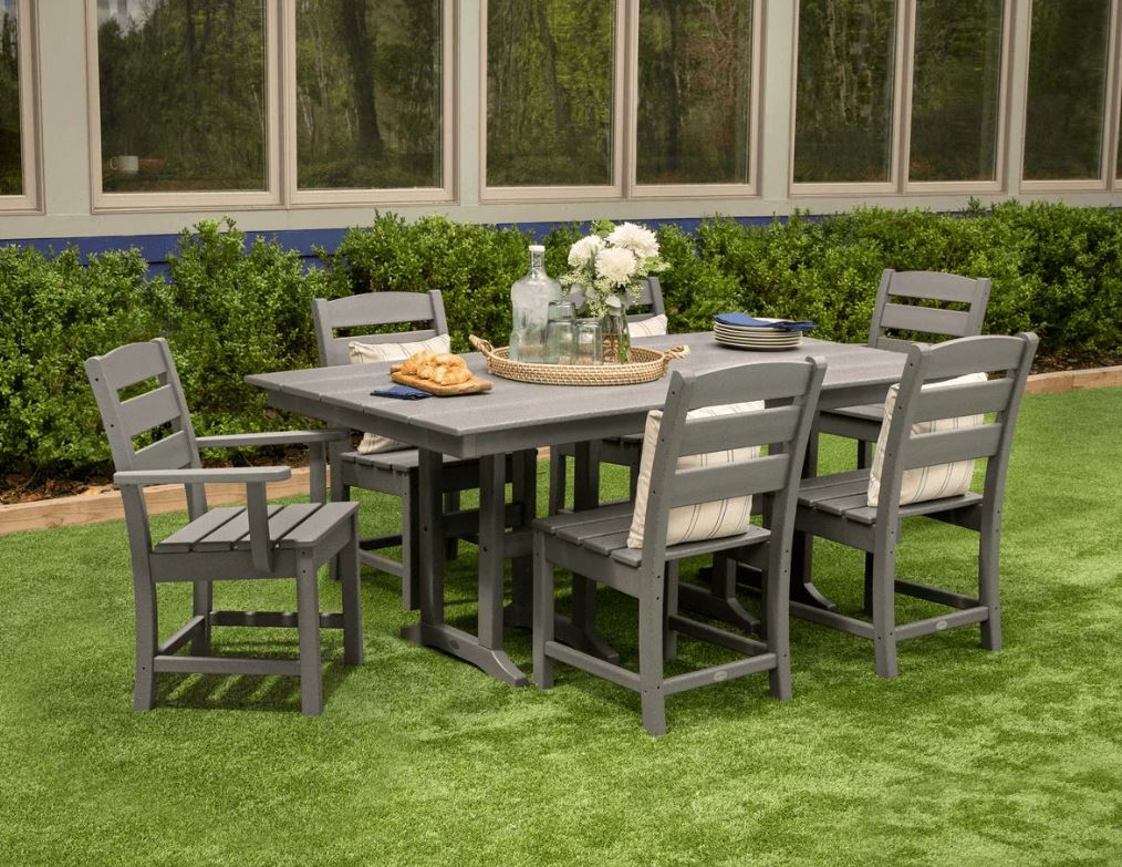 Polywood Lakeside 7-Piece Farmhouse Dining Set – Slate Grey