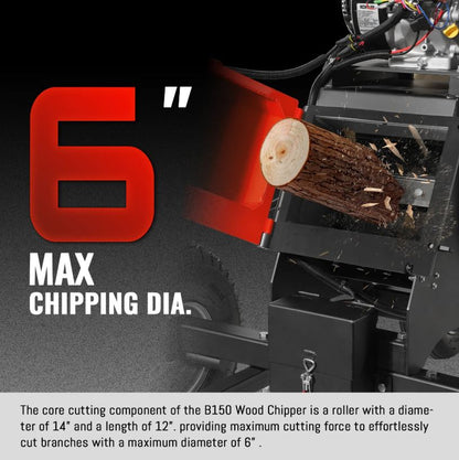 6 inch KOHLER E-Start 429cc 14HP Gas Powered 4 - Wheel Drum Wood Chipper with Taillight , B150