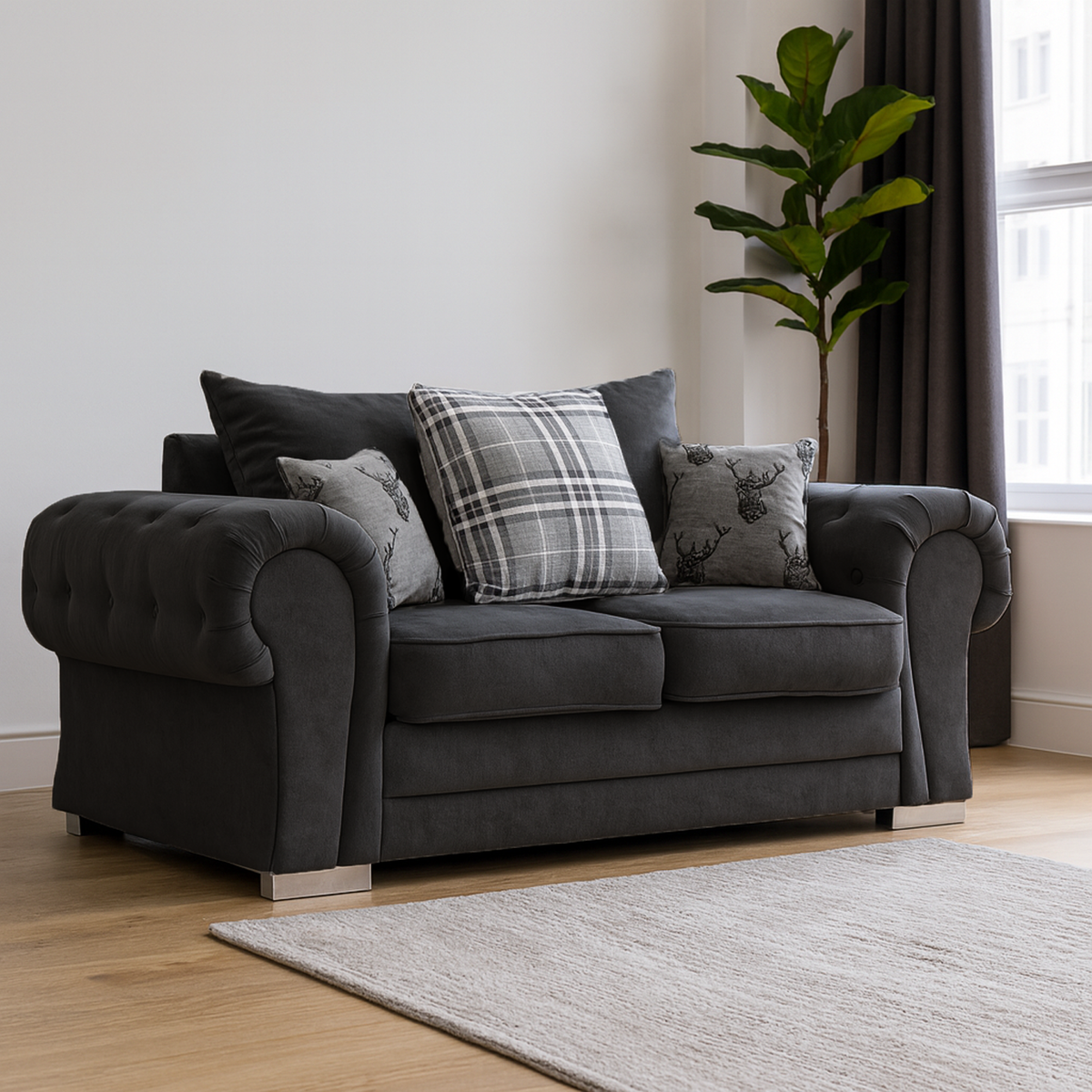 Milan Chesterfield Fabric 3 + 2 Seater Sofa Suite - Scatter Back