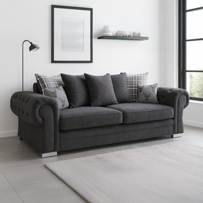 Milan Chesterfield Fabric 3 + 2 Seater Sofa Suite - Scatter Back
