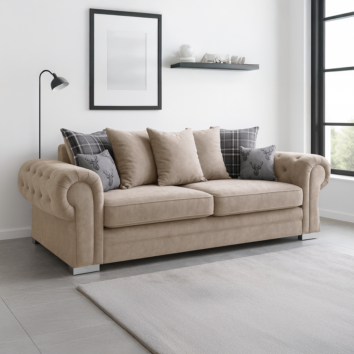 Milan Chesterfield Fabric 3 + 2 Seater Sofa Suite - Scatter Back