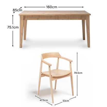 Raleigh Whitewash Dining Table Set - 6 Seater - Carter Whitewash Oak Dining Armchairs