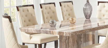 Carvelle 160cm Brown Pedestal Marble Dining Table with Francesca Chairs