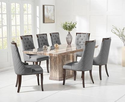 Carvelle 160cm Brown Pedestal Marble Dining Table with Francesca Chairs