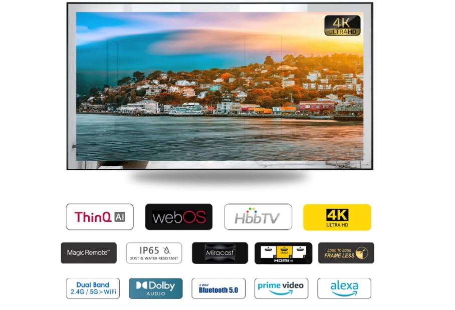 Soulaca 55 inches Smart Waterproof Mirror TV 4K UHD webOS Built-in ATSC DTV Tuner Voice Control, Large Bathroom & Indoor Hotel Resort Television Wall-Mount Big Screen Pool