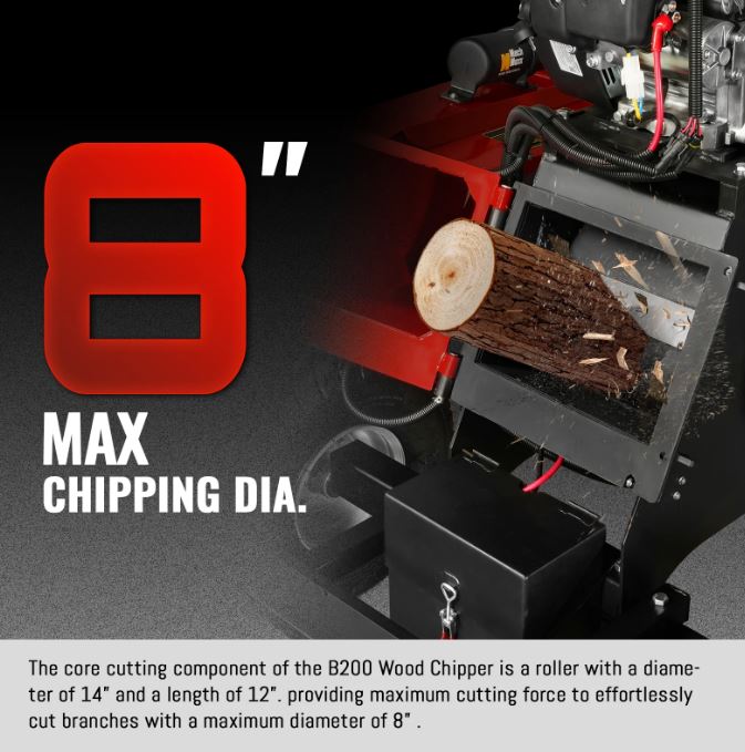 8 inch ZONSEN E-Start 1000cc 35hp Gas Powered 4 - Wheel Drum Wood Chipper with Taillight , B200