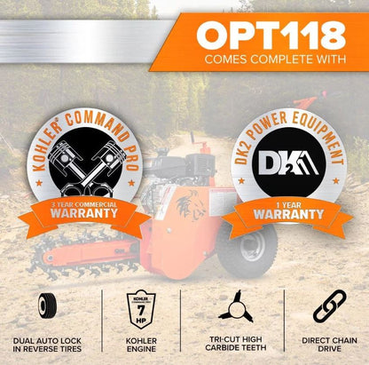 Detail K2 OPT118 18 in. 7 HP Trencher with kohler CH270 Command PRO Commercial Gas Engine
