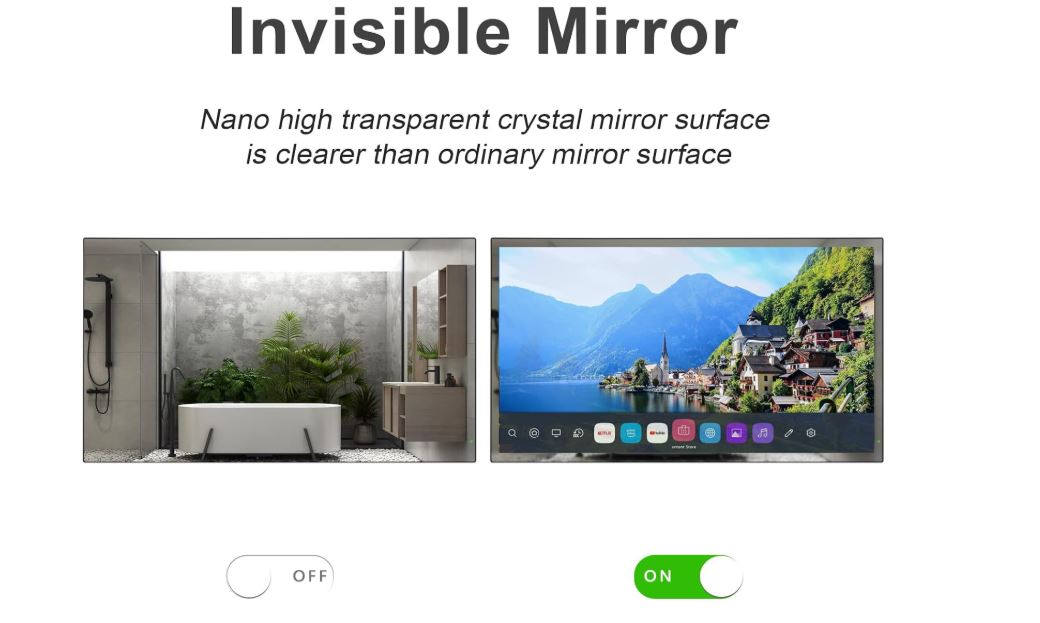Soulaca 55 inches Smart Waterproof Mirror TV 4K UHD webOS Built-in ATSC DTV Tuner Voice Control, Large Bathroom & Indoor Hotel Resort Television Wall-Mount Big Screen Pool