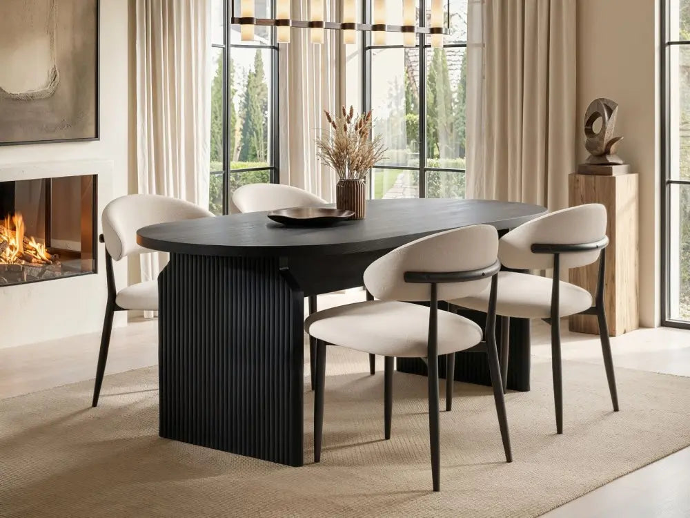 SOLACE+CO Varm & Cyra Black Dining Table Set with Beige Chenille Chairs Table + 4 Chairs