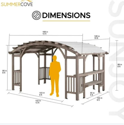 Sunjoy Bellucci 10 x 14 ft. Light Grey Outdoor Cedar Wood Framed Arched Pergola