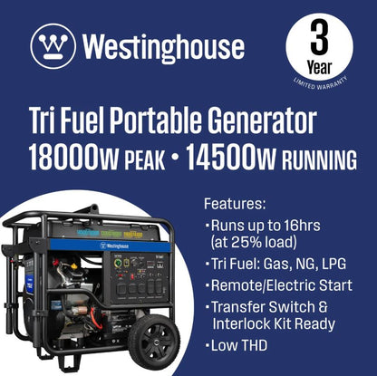 Westinghouse 14,500W Push Button Start Power Generator, CO Sensor