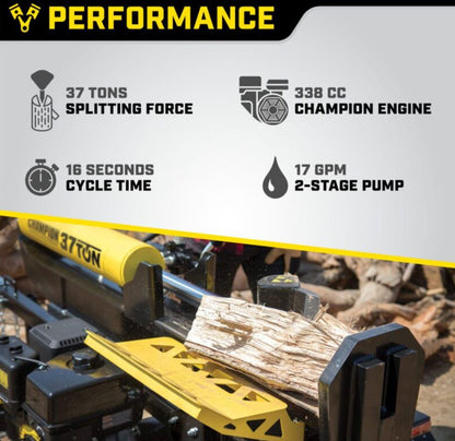 Champion Power Equipment 37-Ton Horizontal/Vertical Full Beam Gas Log Splitter with Auto Return