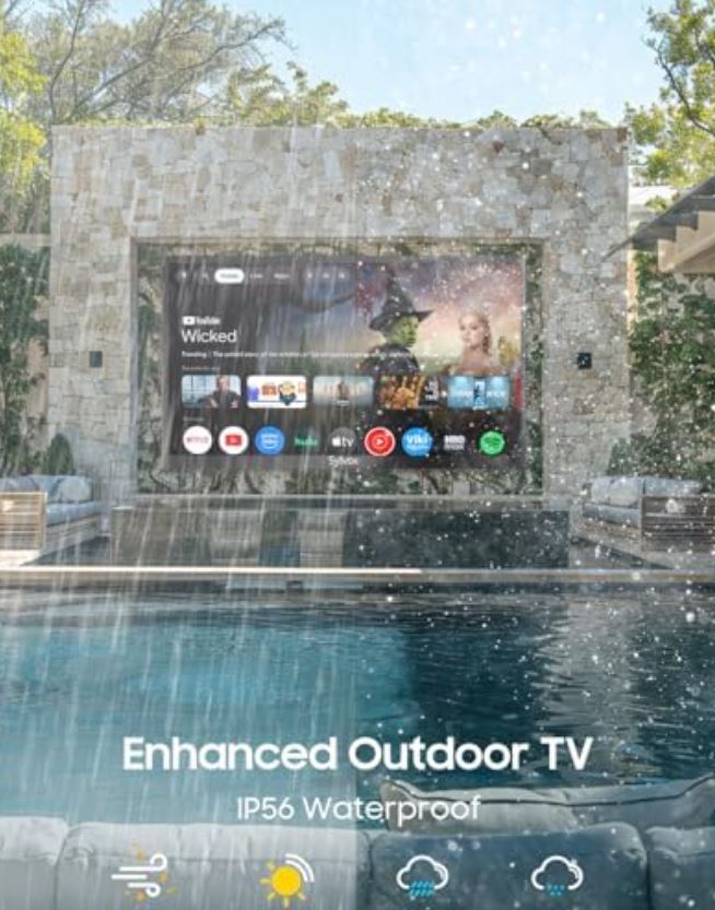 S-Y-L-V-O-X 2000 Nits Full Sun Outdoor TV 65" + Heavy-Duty Adjustable Outdoor TV Wall Mount Bundle 4K UHD, Dolby Atmos, Google TV, Waterproof, Backyard, Patio, Poolside & Restaurant Ready