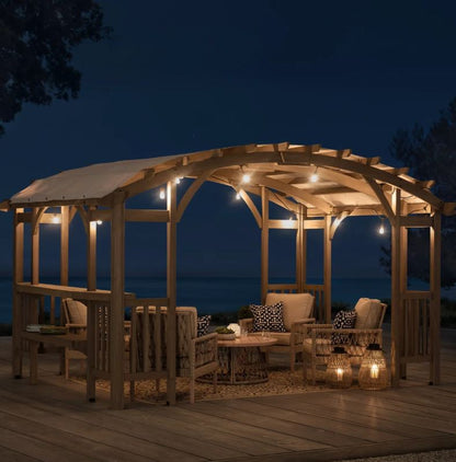Sunjoy Bellucci 10 x 14 ft. Light Grey Outdoor Cedar Wood Framed Arched Pergola