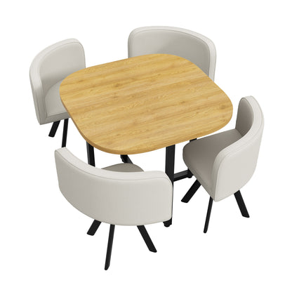 Dining Table Set 4 Chairs Square 85x85 Oak Table Beige Chairs