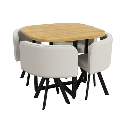 Dining Table Set 4 Chairs Square 85x85 Oak Table Beige Chairs