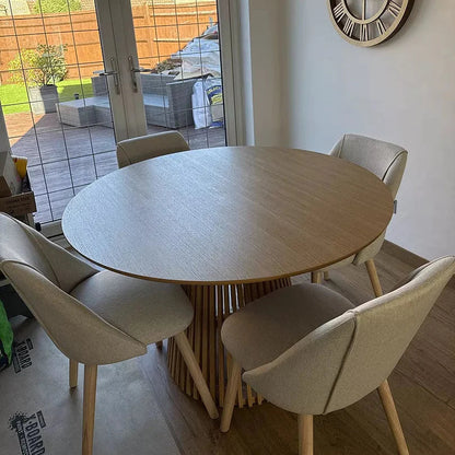 Willow Pale Oak Dining Table Set - 4 Seater - Freya Sand Dining Chairs - Whitewash Legs