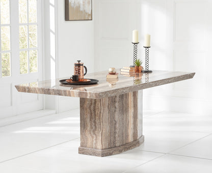 Carvelle 160cm Brown Pedestal Marble Dining Table with Francesca Chairs