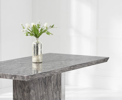 Carvelle 200cm Grey Pedestal Marble Dining Table with Francesca Chairs