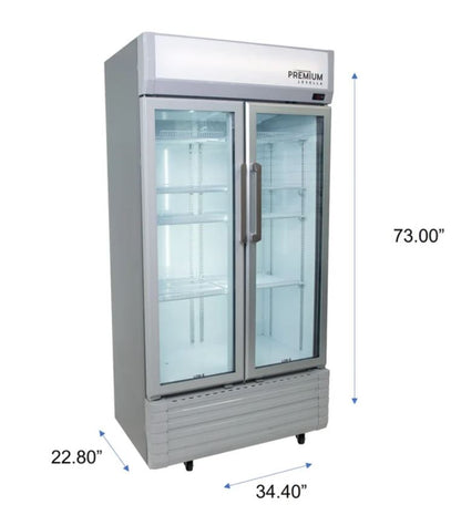16.0 CuFt Commercial Display Refrigerator 2-Glass Door Merchandiser in Silver with 8 Adjustable Wire Shelves