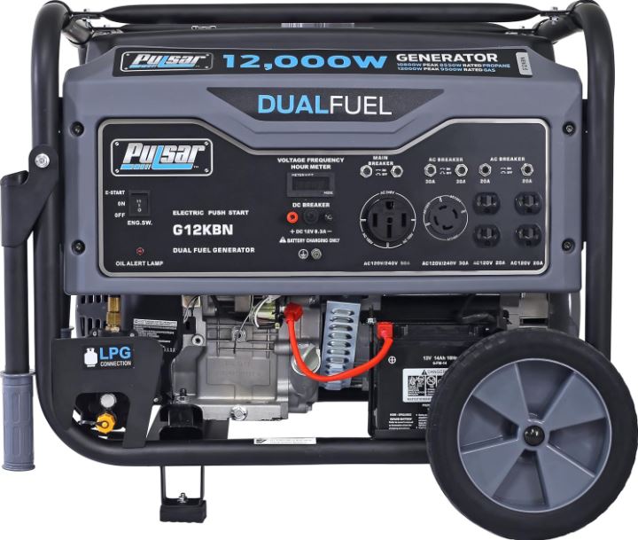 Pulsar G12KBN Heavy Duty Portable Dual Fuel Generator - 9500 Rated Watts & 12000 Peak Watts - Gas & LPG - Electric Start - Transfer Switch & RV Ready - CARB Compliant