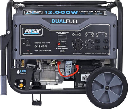 Pulsar G12KBN Heavy Duty Portable Dual Fuel Generator - 9500 Rated Watts & 12000 Peak Watts - Gas & LPG - Electric Start - Transfer Switch & RV Ready - CARB Compliant