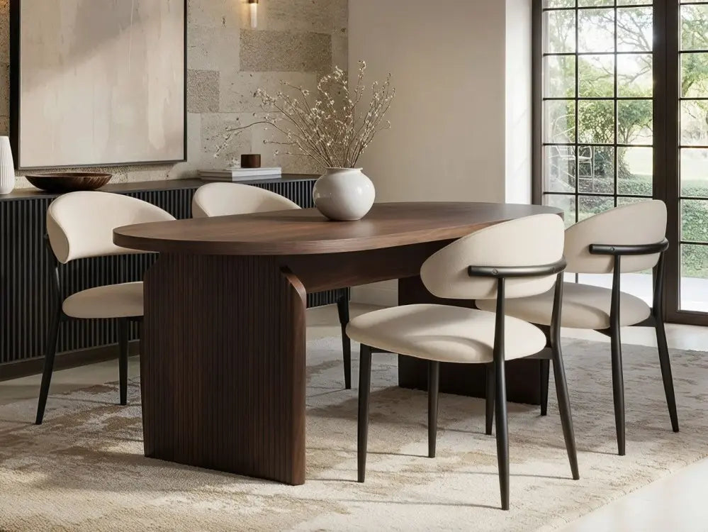 SOLACE+CO Varm & Cyra Black Dining Table Set with Beige Chenille Chairs Table + 4 Chairs