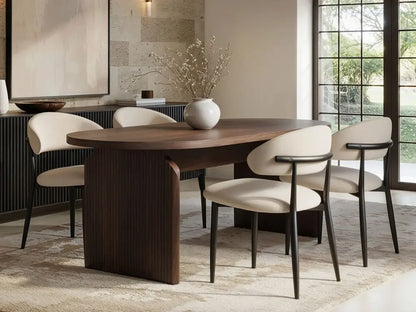 SOLACE+CO Varm & Cyra Black Dining Table Set with Beige Chenille Chairs Table + 4 Chairs