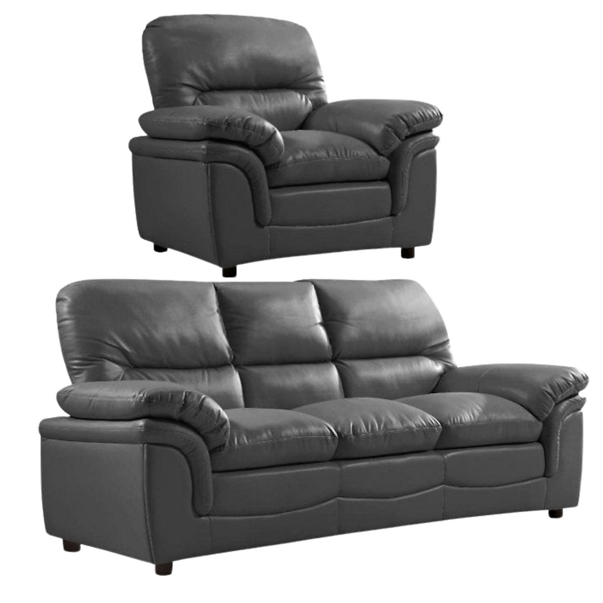 Verona Grey Leather Aire 3+1 Seater Sofa Set Collection