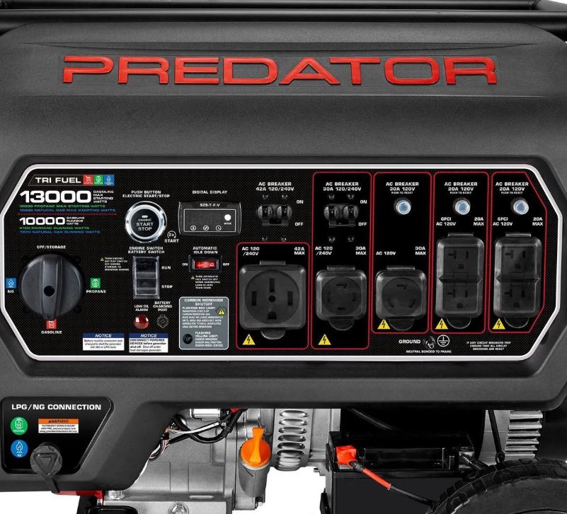PREDATOR 13,000 Watt Tri-Fuel Portable Generator with Remote Start and CO SECURE Technology, 49-State Compliant