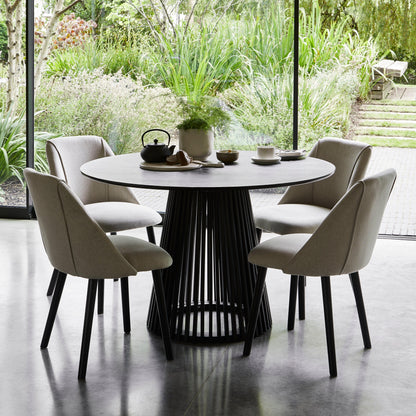 Willow Black Dining Table Set - 4 Seater - Freya Sand Dining Chairs - Black Oak Legs